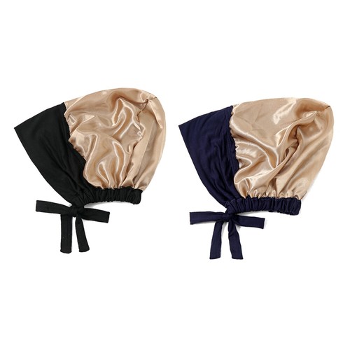 1pc / 2pcs Solid Color Double Layer Satin Jersey Hijab Inner Cap Women's Hat Cap - 第 26/38 張圖片
