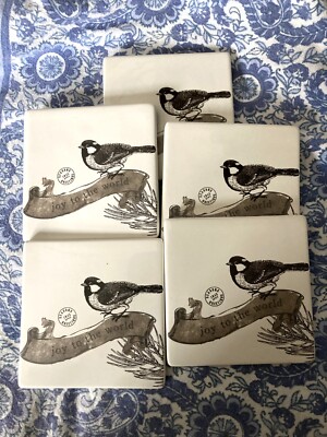 St. Nicholas Square Holiday Cork Backed Coasters Chickadees Joy Lot of 5