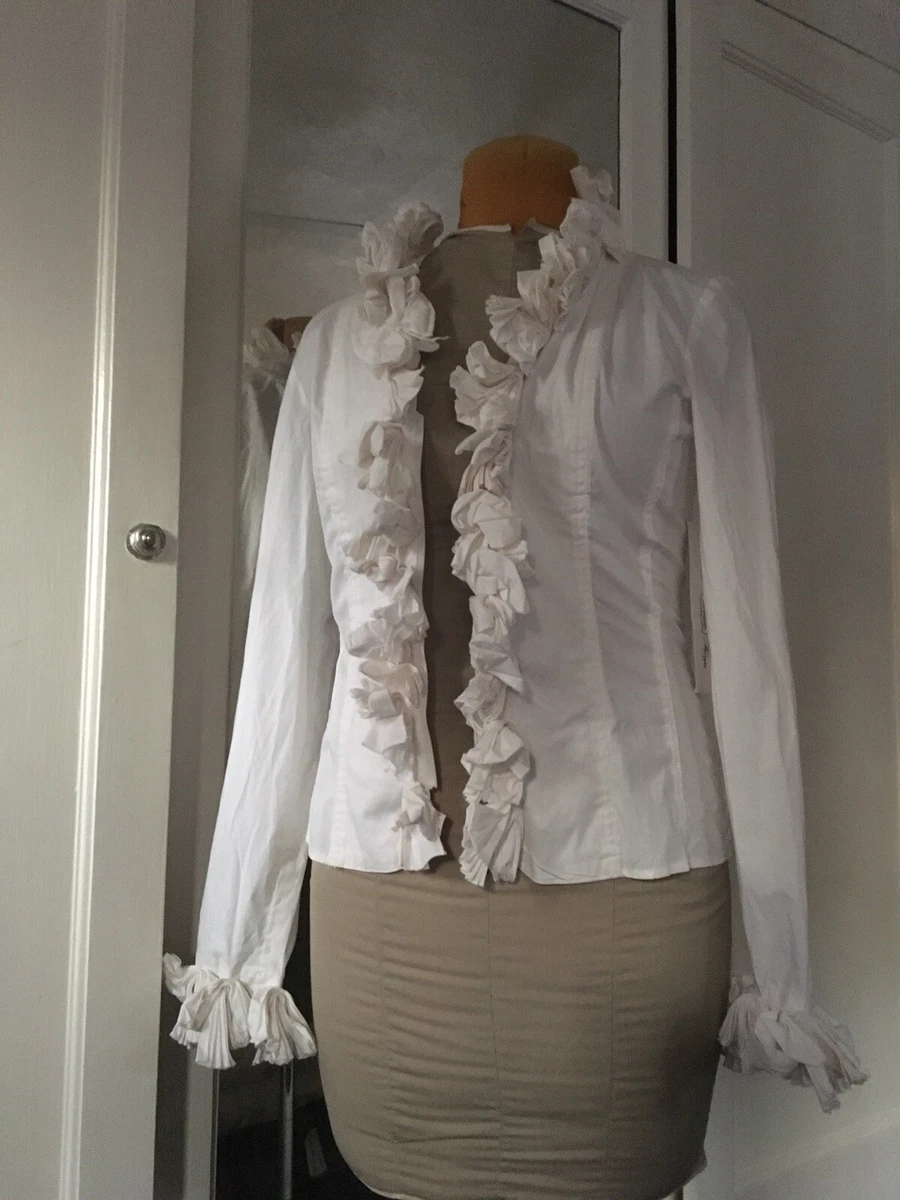 NEW Sexy White Blouse Ruffled Tuxedo Dress Shirt Corset Back