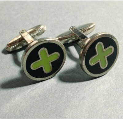 Vintage ACME Studio ''Green Cross'' Cloisonné Enamel Cufflinks by KARIM RASHID
