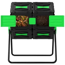 45 Gallon Garden Compost Bin Dual-Chamber 360° Rotating Compost Tumbler Green