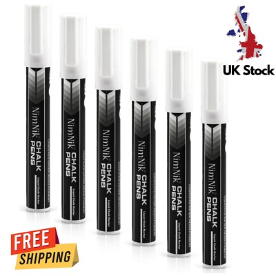 Liquid Chalk Pens White - 6mm Reversible Tip Chalk Markers for Blackboards