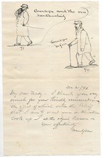 Antique 1890 FOLK ART DRAWING Handwritten Manuscript Letter GRANDPA HUMOR