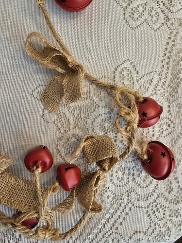 MULTI SIZE COUNTRY CHRISTMAS RED JINGLE BELL GARLAND BURLAP BOW * DECO OR TREE - Picture 4 of 6