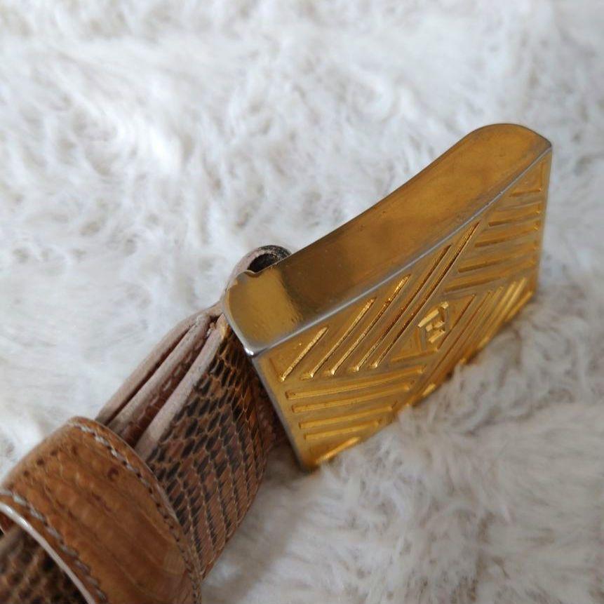 FENDI ベルト 茶 ゴールド金具 本革60-125cm対応　348 フェンディ FENDI FF BELT ベルト レザー ズッカ ロゴ バックル