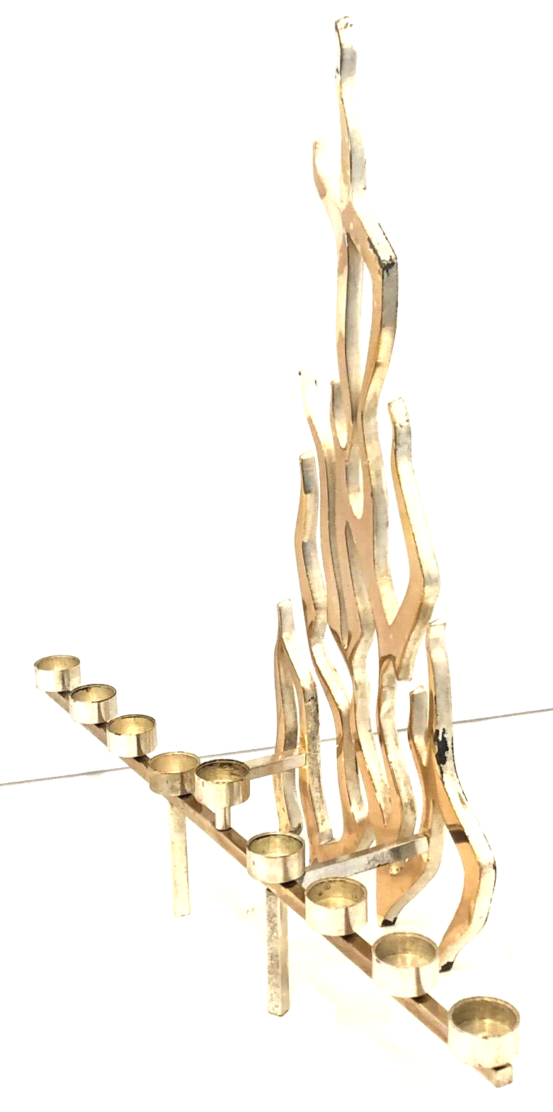 Vntg Shiny Silver Jewish Flame Hanukkah Menorah Judaica Judaism