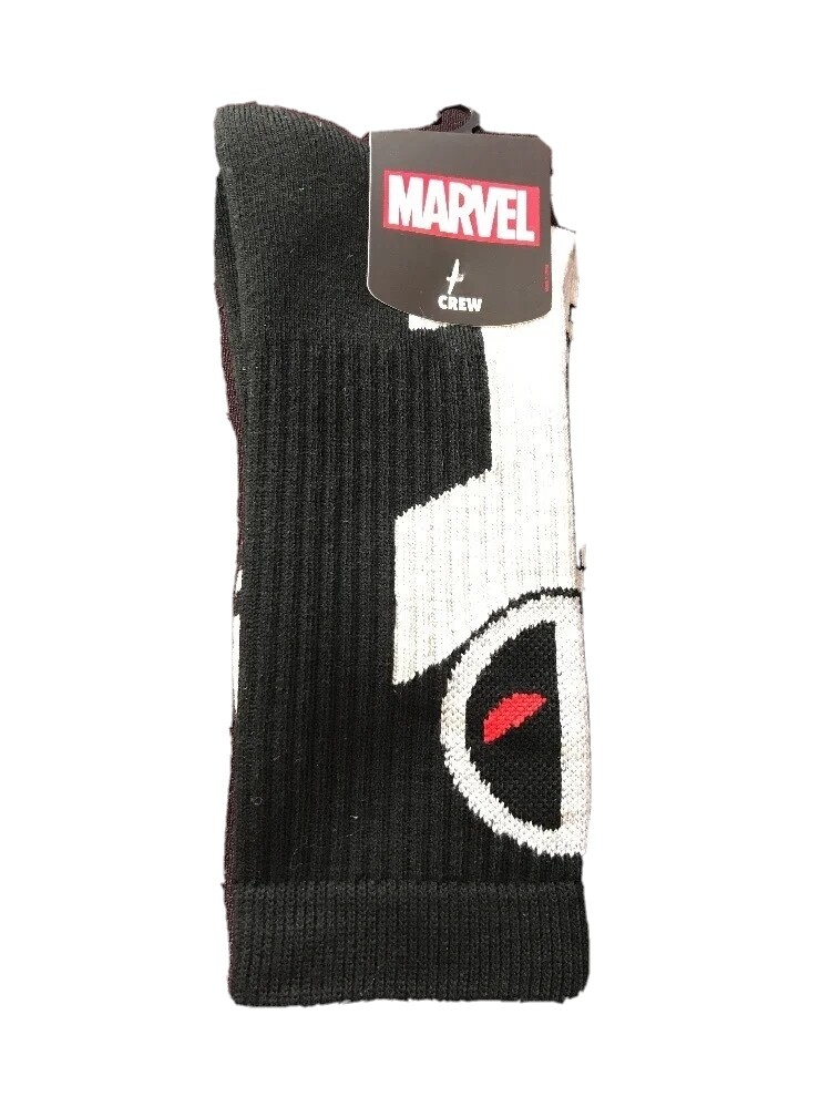 Marvel Deadpool 1 Par De Calcetines Atléticos Crew Negro Gris NUEVO Zapato Talla 8-12