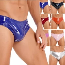 Mens Panties Patent Leather Briefs Trunk Underwear Club Underpants Breathable