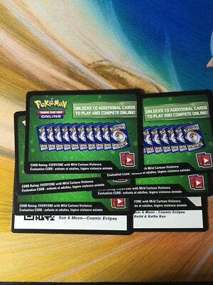 Pokemon sun and moon cosmic eclipse pre release code card +7 booster code cards