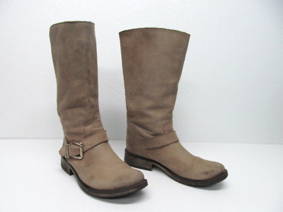 Steve Madden Women's Fyzzle Taupe Leather Riding Boots Biker