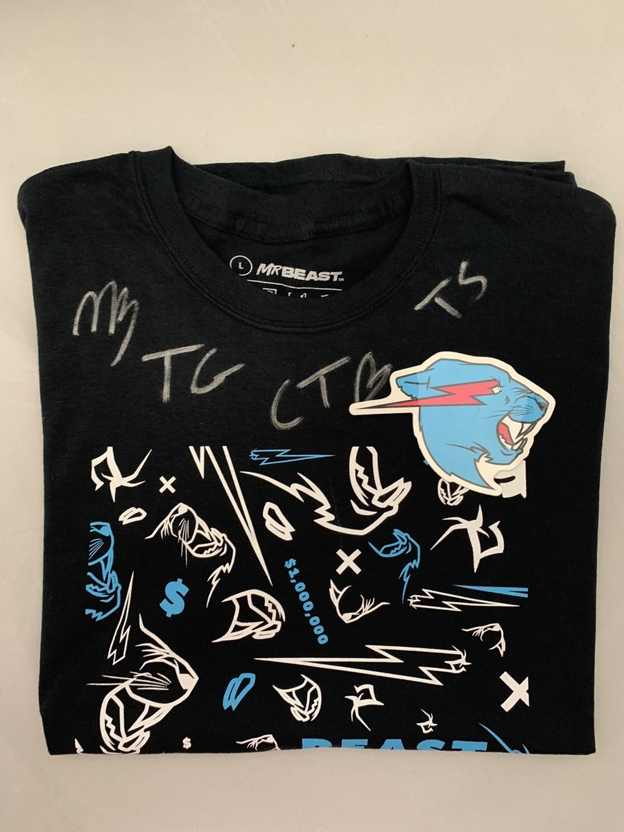 RARE 4 SIG!! NEW Mr Beast SIGNED Shirt 24-Hour Livestream Tee - Adult Large  - | eBay