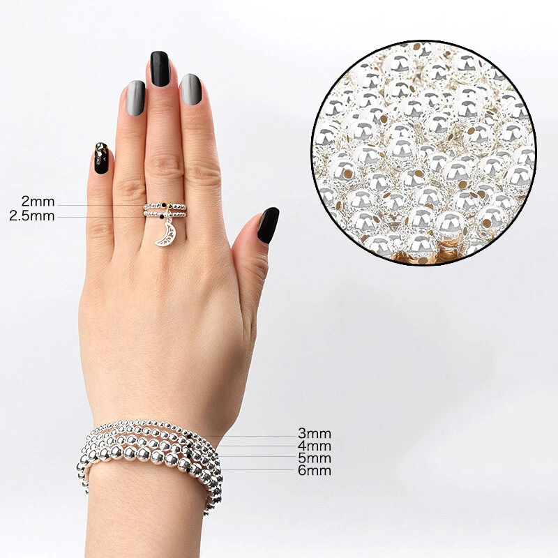 30PCS Argento Perline Lega Rotondo Perline Distanziatrice per Gioielli Fai da Te - Immagine 2 di 4