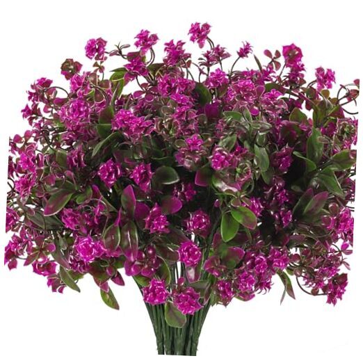 Fake Flowers Shrubs Artificial Plants Faux Plastic Outdoor 8 PCS Purple Red