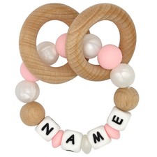 Personalised Name Teething Ring Rattle Toy Teether for Baby Girl Shower Gift