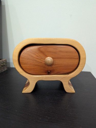 Bandsaw Wood MCM Jewelry Trinket Box Footed - Handmade Local Artist Stamped