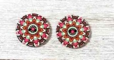 flowers boho wood sewing buttons 2 holes 1 inch (set #A1007) 2pc