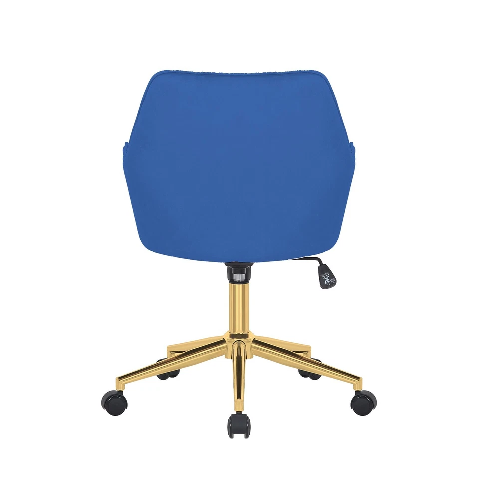 Royal Blue Velvet Swivel Office Chair with Gold Legs - Image 4 of 4