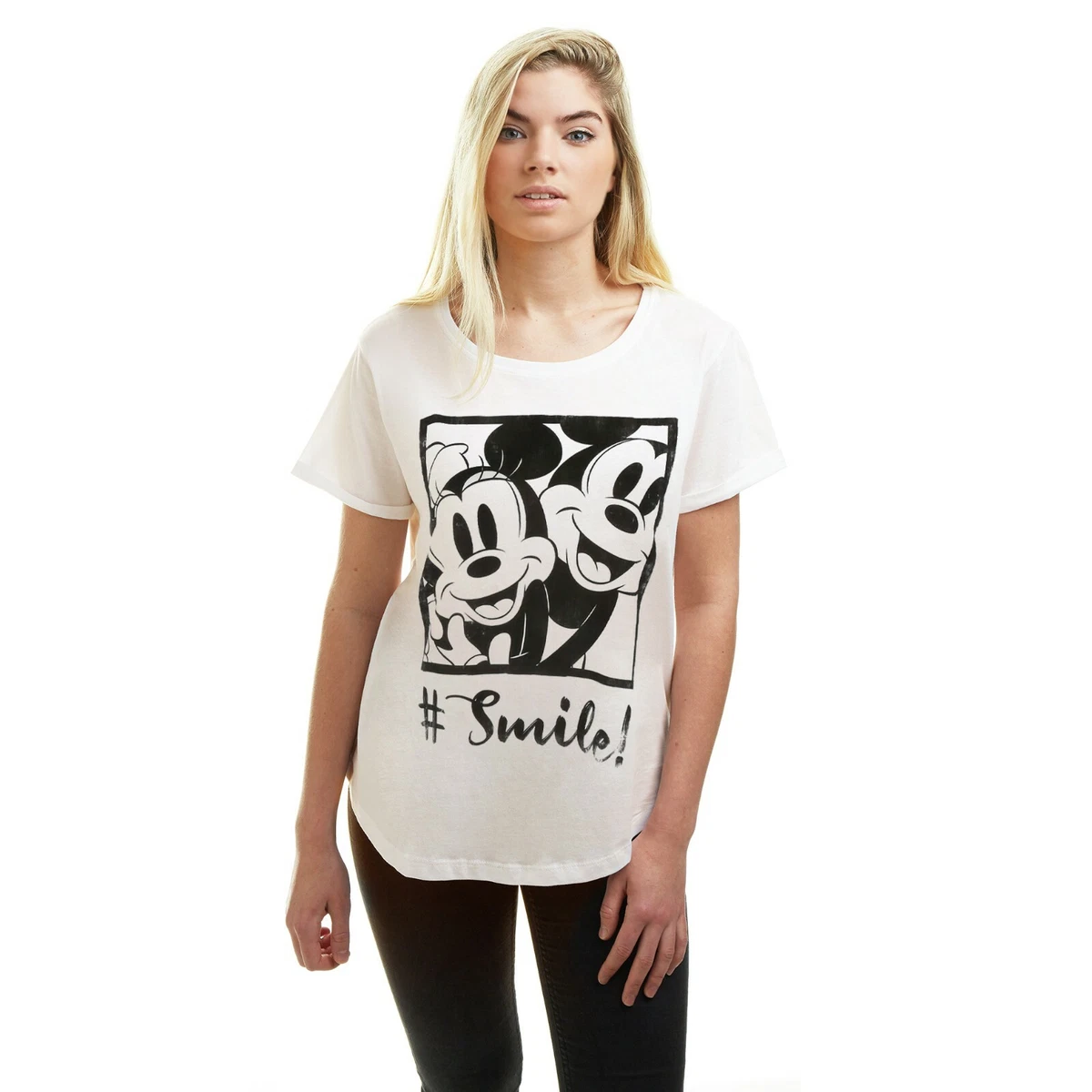 Official Disney Ladies Micky Minnie Hashtag Smile T shirt