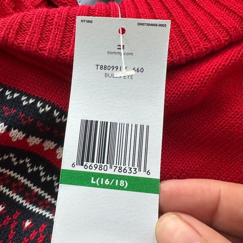 Tommy Hilfiger Maglione Uomo Rosso Fair Isle Large Cabincore Nonno Vacanze Nuovo con etichette - Foto 9 di 12