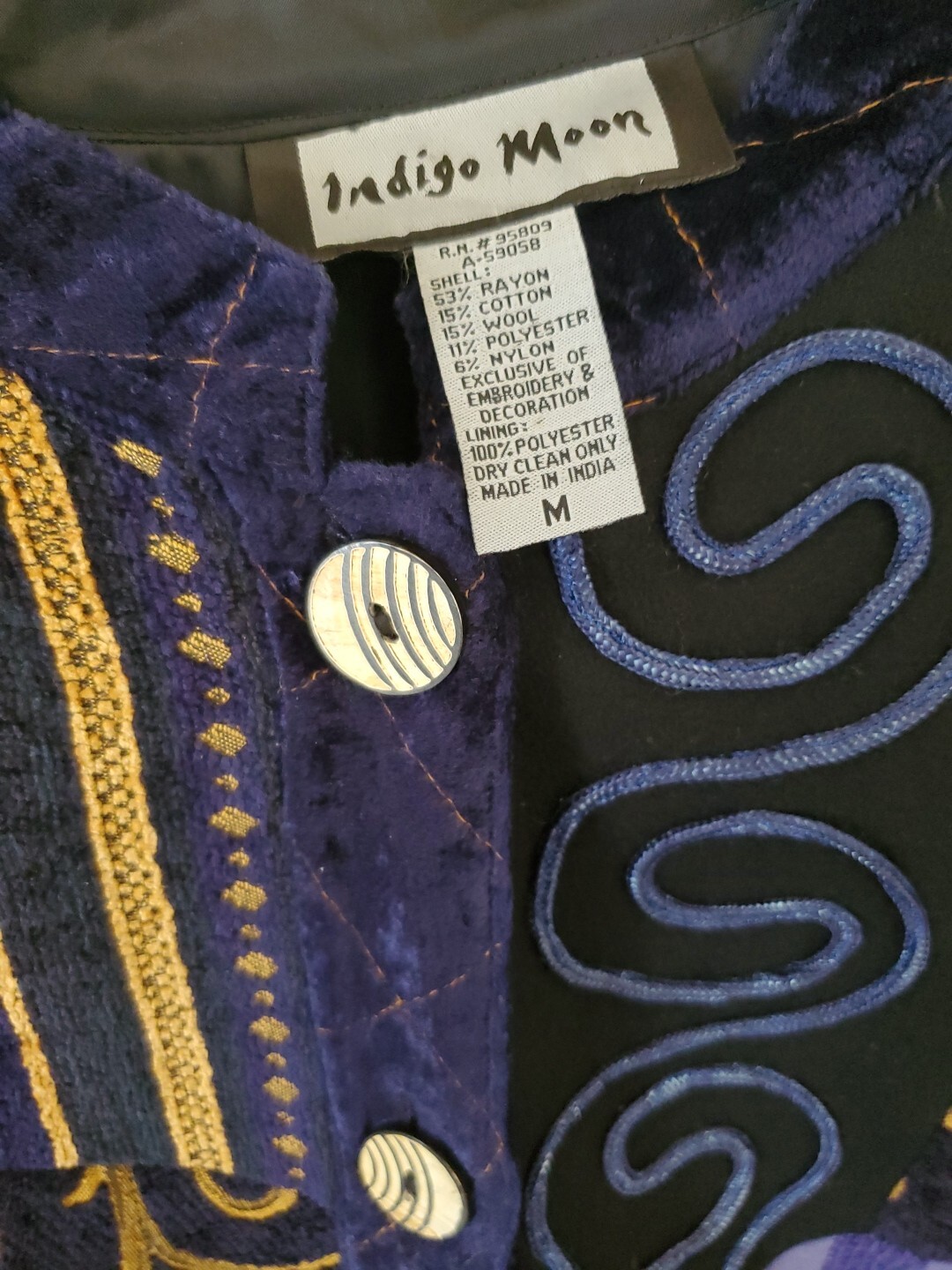 Indigo Moon Button Jacket Size MEDIUM Embroidered… - image 2