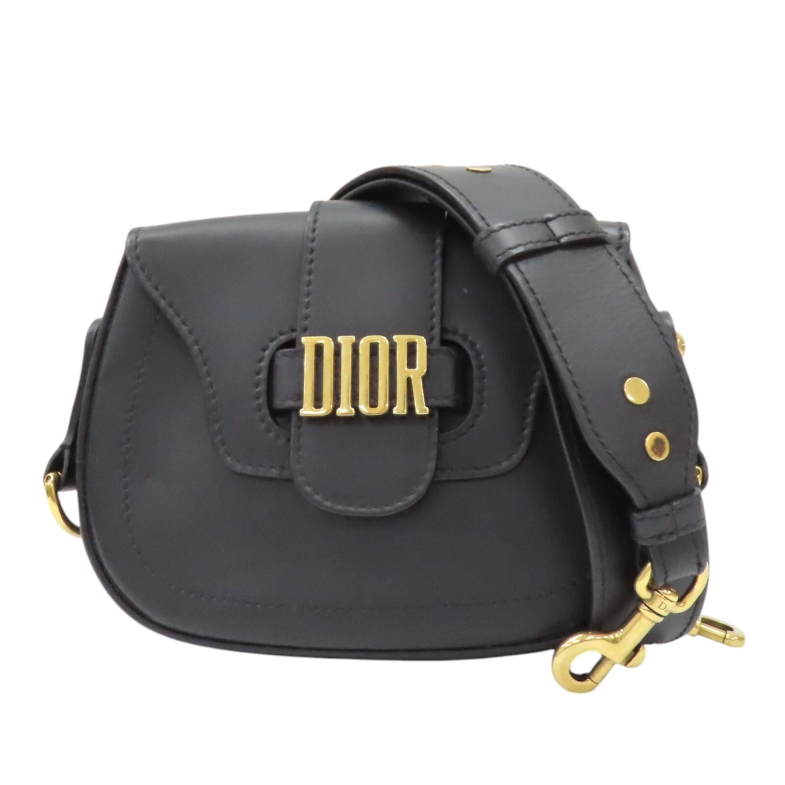 Sac bandoulière Dior D Clôture selle cuir de veau noir