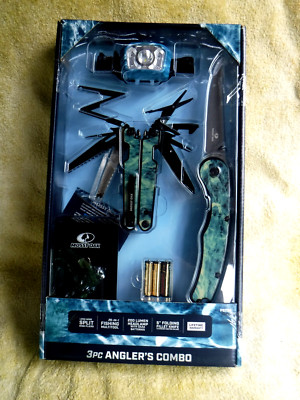 NEW 3pc MOSSY OAK FISHING ANGLER'S COMBO! FOLDING FILLET, HEADLAMP, PLIERS, ETC