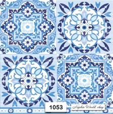  1053 TWO Individual Paper Luncheon Decoupage Napkins - PATTERN TILES BLUE