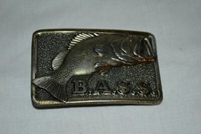 SOLID Brass Bass Anglers Sportsman Society BASS Jumping BELT BUCKLE EUC