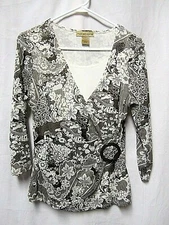 NOTATIONS top shirt blouse Medium 8 Bust 38 Length 24 brown & white