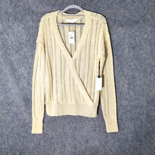 Astr Sweater Large Open Crochet Knit Cream Long Sleeve V Neck Pullover Coastal