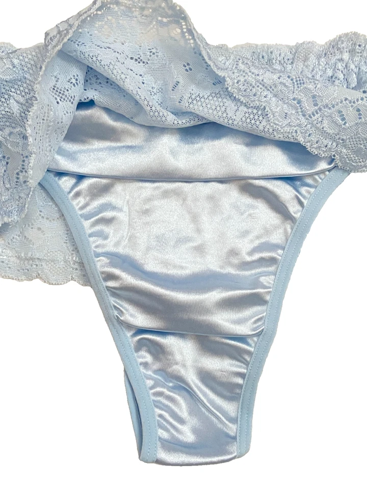 Vtg 5 prs Lt. Blue Second Skin Satin Stretch Lace Thong Panties NWT sz 3x / 10 - Image 3 of 4