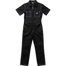 Dickies Womens XS Black Contrast Stitch Short Sleeve Zip Front Jumpsuit Coverall
