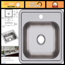 15x15 Drop-In Stainless Steel Bar Sink - Single Bowl with 2" Drain Hole, Durable