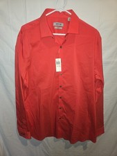Kenneth Cole Stretch Dress Shirt Mens L Red Slim Fit Button Up NWT