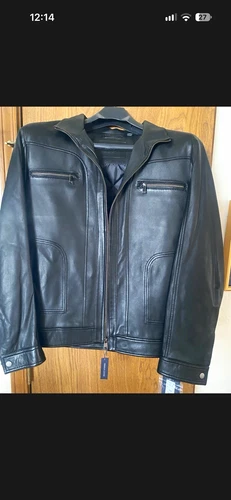 Roundtree & Yorke Black Lambskin Leather Jacket Full Zip Spread Collar Men's L - product listing photo