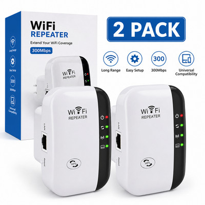 2 Pack WiFi Extender Signal Booster 300Mbps Wireless Repeater WPS