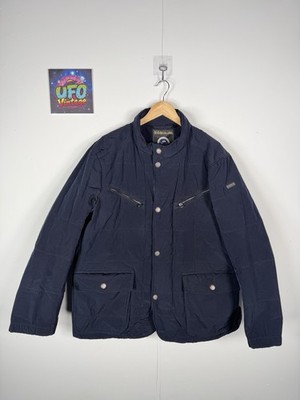 Napapijri blaue Herrenjacke Größe 3XL schweres Nylon durchgehender Reißverschluss Outdoor große Taschen