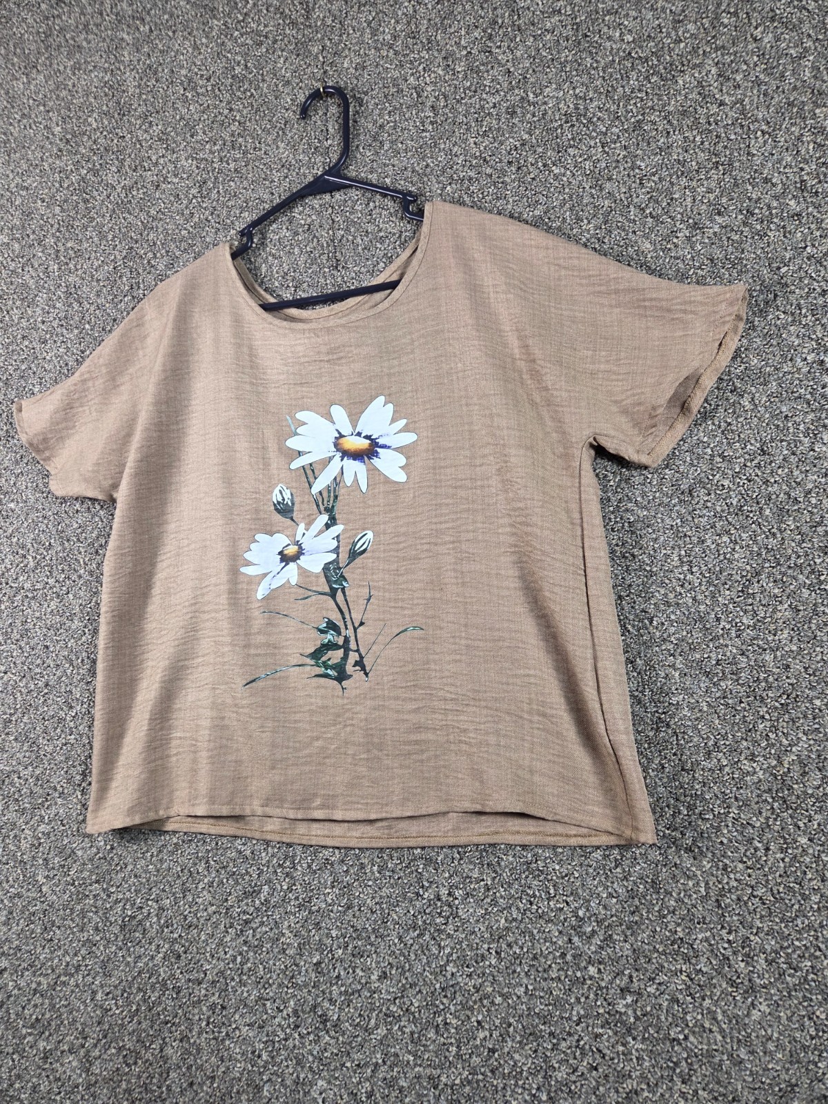 Shein Women's Large Beige Floral Graphic Crop Top Boho Short Sleeve Tee