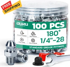 100PCS 1/4"-28 Grease Fittings Assortment, SAE 1/4-28-St.(100PCS), Silver 