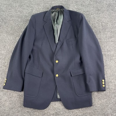 Vintage Cameron Hills Blazer Men 44 L Blue Wool Hopsack Golden Button Crest Logo