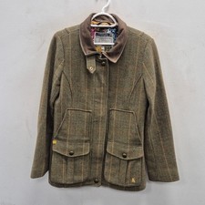 Joules Fieldcoat Toad Green Wool Check Tweed Country Field Coat Jacket Uk 12 .