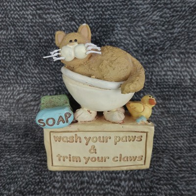 Blossom Bucket Suzi Cat Wash Your Paws Resin Figurine Signed Ducky Bathroom READ