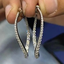 Round Cut Simulated Diamond Women's Huggie Hoop Earrings 14K White Gold Plated