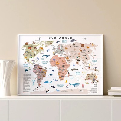 World Map Poster for Kids - DIGITAL - Educational Wall Art - TRAVEL LEARN