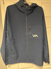 RVCA Mens S Kevin Rain Jacket Relaxed Fit Full Zip Hooded Pocket Blue Stretch