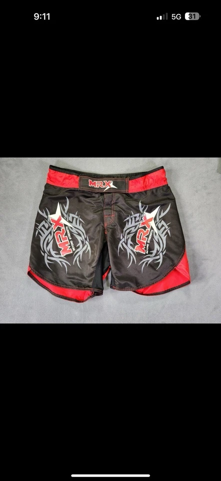 MRX MMA Fight Shorts 32-33 Red Black Tribal Beyond Strength Grappling BJJ UFC Foto 3 de 4