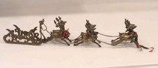 Brass Vtg Sleigh W/ Six Reindeers 1920s
