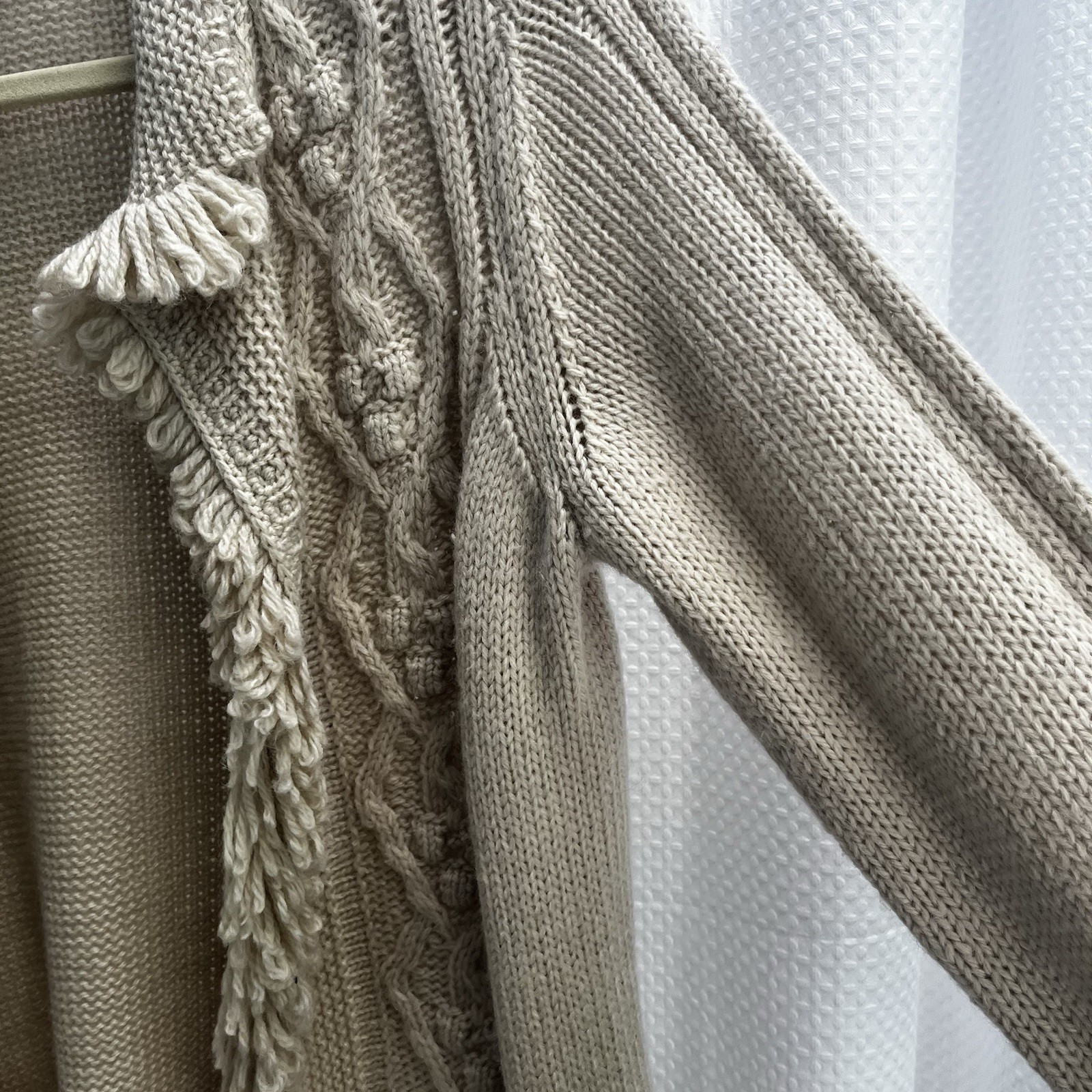 Chicos Beige Wool Blend Cable Fringe Penny Lane O… - image 6