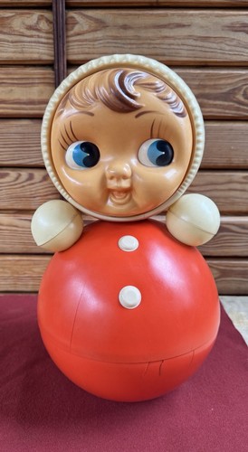 16” Vintage Soviet Nevalyashka Roly Poly Doll Toy USSR 1970 Red Plastic AS IS