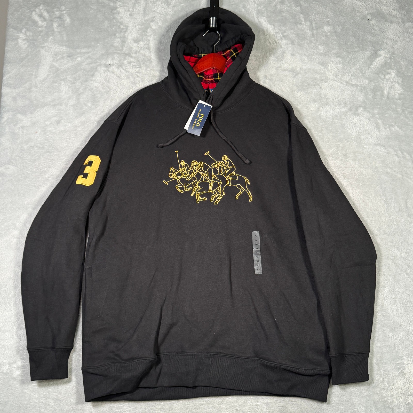 Felpa con cappuccio Ralph Lauren XLT XL alta nera oro tripla pony match capodanno lunare